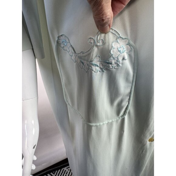 Vintage Light Blue Button Down Robe With Floral Embroidery & Pocket - Picture 4 of 16